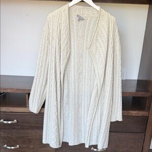 Neiman Marcus 100% Cashmere Cream Cable Knit Cardigan - Women's Size L